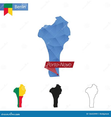 Benin Blue Low Poly Map with Capital Porto-Novo Stock Vector ...