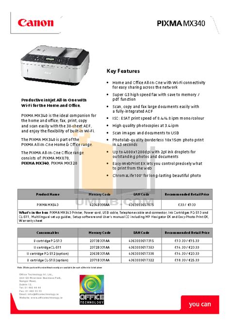 Download free pdf for Canon PIXMA MX340 Multifunction Printer manual