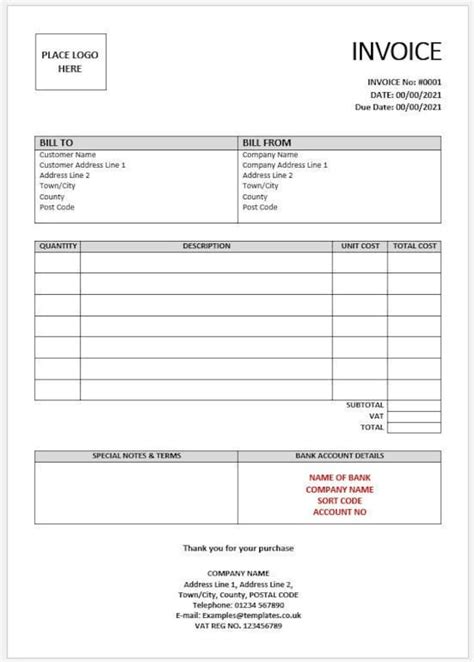 Downloadable Invoice Template For Business Use On Microsoft | Etsy