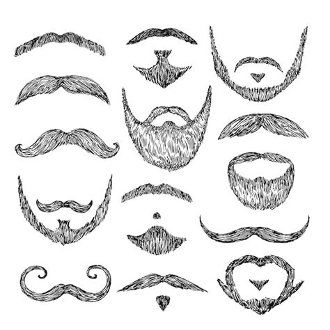 Premium Vector | Sketch mustache. Drawing facial hair. Isolated patch ...