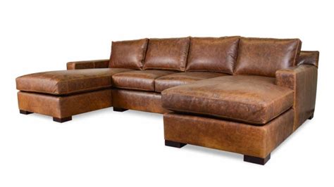 Durham Double Chaise U-Shaped Transitional Leather Sectional