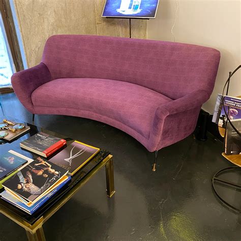 1960s Mid-Century Modern Purple Velvet and Brass Italian Curved Sofa ...