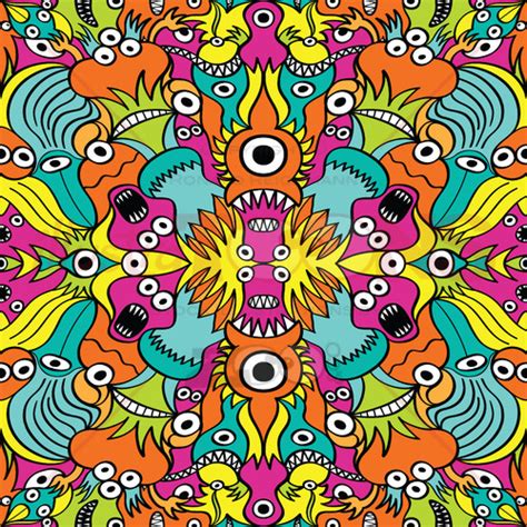 Colorful weird critters in a pattern design - illustratoons