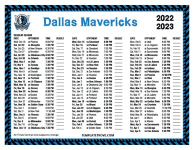 Printable 2022-2023 Dallas Mavericks Schedule