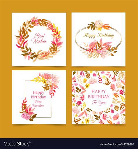 Birthday cards collection with flowers collection Vector Image