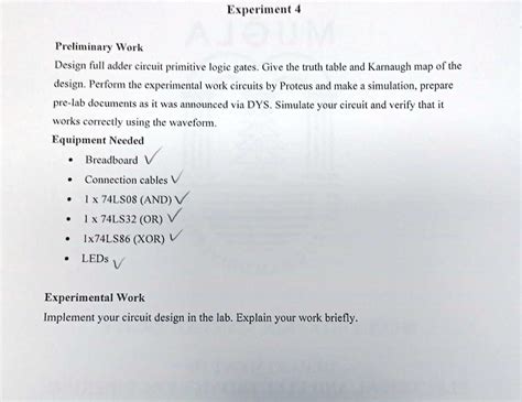 SOLVED: Experiment 4 Preliminary Work: Design a full adder circuit using primitive logic gates ...