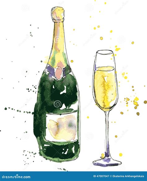 Champagne Bottle And Glass Stock Vector - Image: 47007047