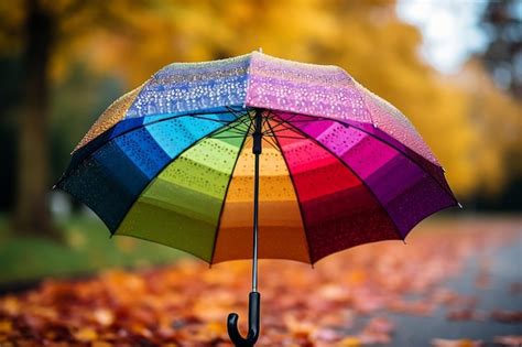 Premium AI Image | A brightcolored rainbow umbrella in the rain ...