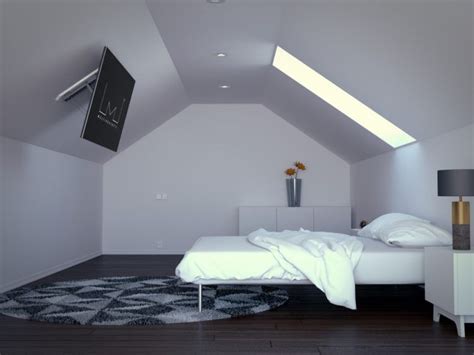 tv mount from ceilling | Slanted ceiling bedroom, Tv in bedroom, Ceiling tv