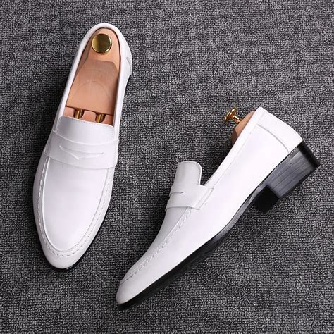 New white leather shoes fashion handmade men loafers wedding and party shoes men dress shoe men ...