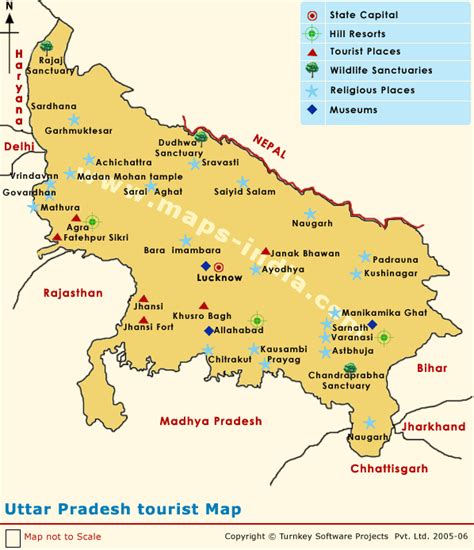 Uttar Pradesh Tourist Map,Tourist Map of Uttar Pradesh