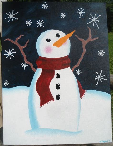 WINTER SALE Snowman Catching Flakes Acrylic Painting, Snowman Painting ...