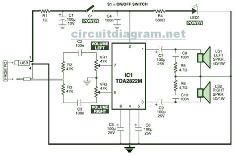 Stereo PC Speaker Powered USB Speaker - Electronic Circuit