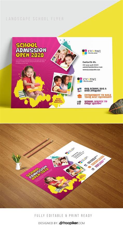 Freepiker | kids school landscape flyer with red & yellow accent