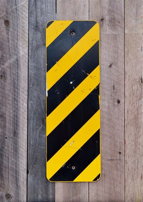 Vintage Bridge Hazard Metal Road Sign Striped Yellow Black