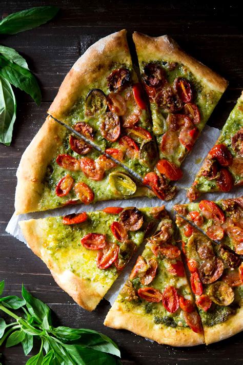 Basil Pesto Pizza with Mozzarella & Roasted Tomatoes - Inside The Rustic Kitchen