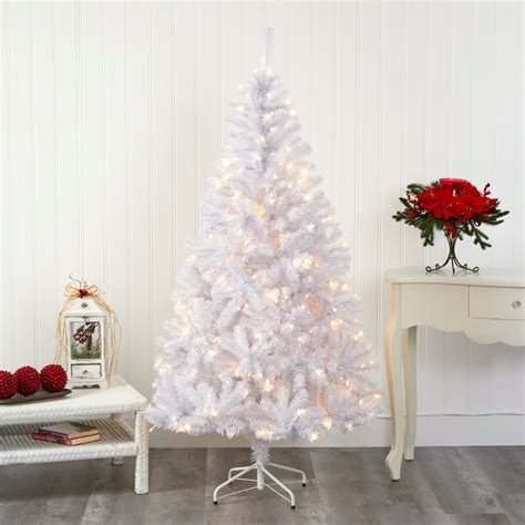 6ft. White Artificial Christmas Tree with 680 Bendable Branches and 250 ...