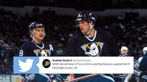 The Ducks will honour Paul Kariya and Teemu Selanne with a Hall of Fame ...