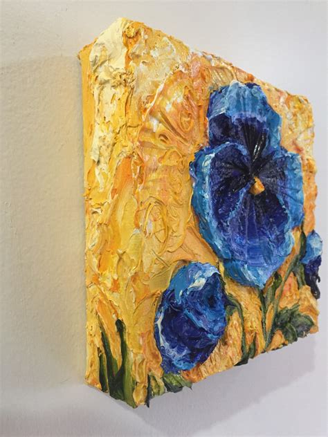 Deep blue Pansy 6x6 Inches Original Impasto Oil Painting by Paris Wyatt Llanso