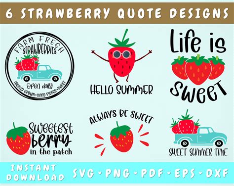 Strawberry Quotes SVG Bundle 6 Designs Strawberry Sayings - Etsy