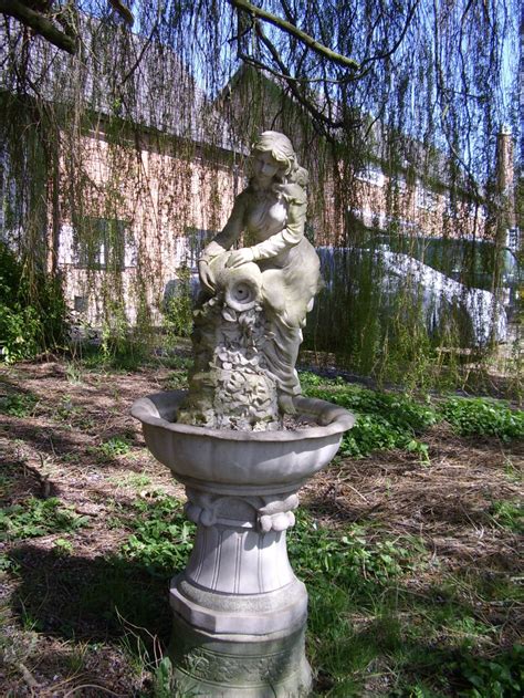 Antiques Atlas - Garden Statues Of Maiden Fountain + Base Stone