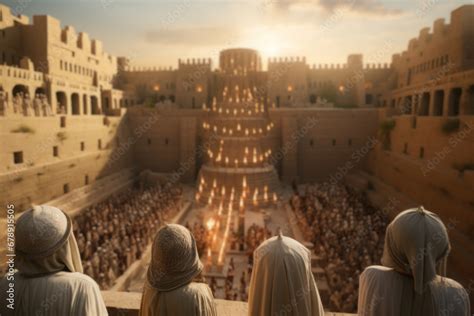 Sumerian priests conducting religious ceremonies in grand ziggurat ...