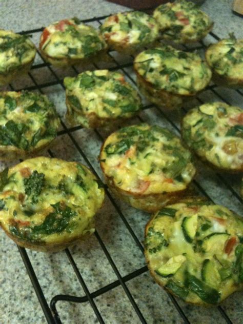 Mini omelets. I did 6 eggs, 6 egg whites, and some veggies. Baked at ...