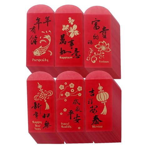 Chinese New Year Red Envelopes - Chinese Red Packets Hong Bao Gift Money Envelopes 6 Designs 120 ...