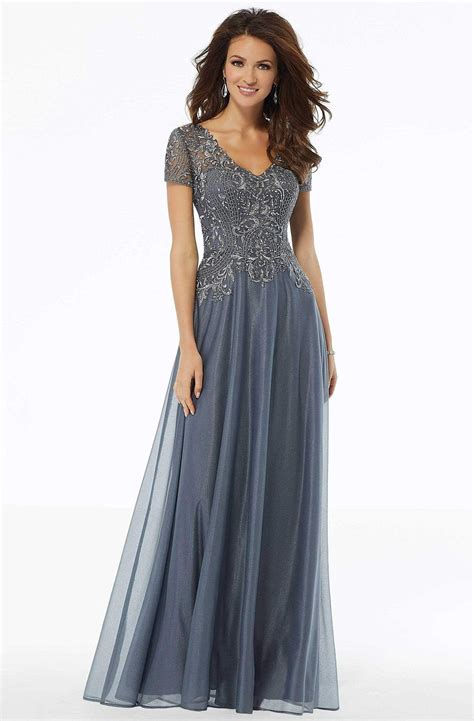 MGNY By Mori Lee - 72116 Bead Embroidered Deep V-neck A-line Dress | Mother of the bride gown ...