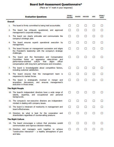 Board Self-Evaluation Questionnaire - 9+ Examples, Format, Pdf