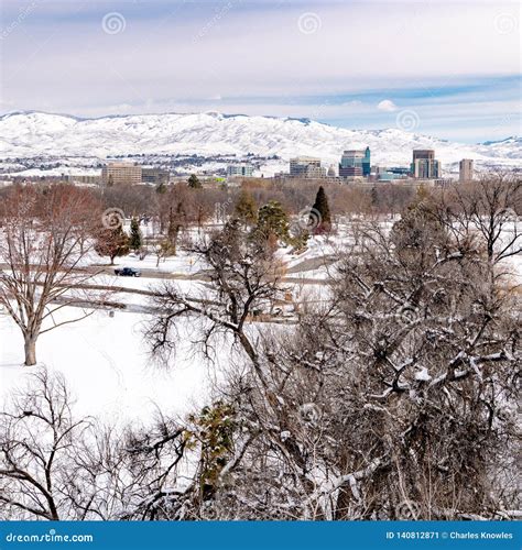 Unique View of Boise Idaho in Winter with City Park and Trees Stock ...