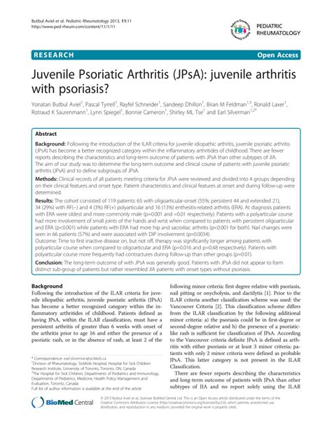 (PDF) Juvenile Psoriatic Arthritis (JPsA): Juvenile arthritis with psoriasis?