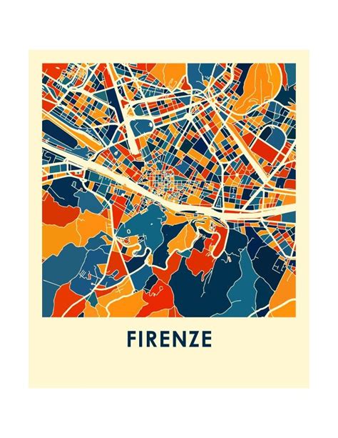 a map of the city of firenze in orange, blue and yellow colors