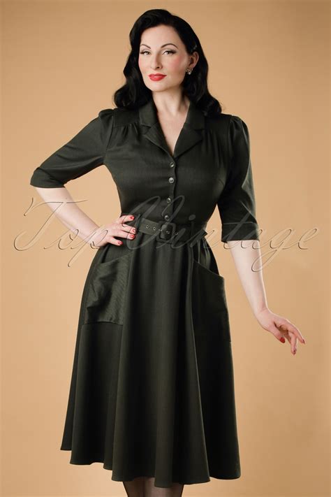 40s Alexandria Swing Dress in Dark Green