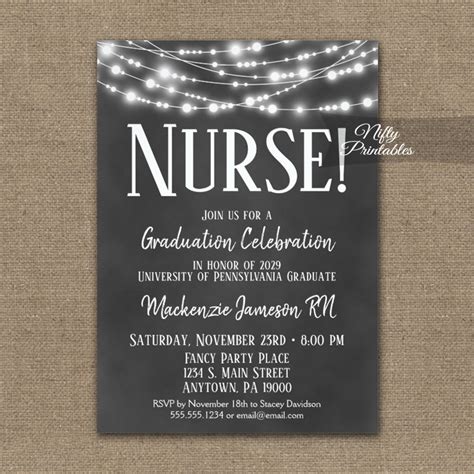 Nurse Graduation Invitations Chalkboard Lights - Nifty Printables