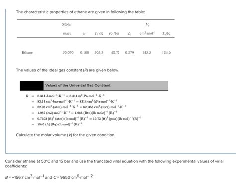 Solved The characteristic properties of ethane are given in | Chegg.com