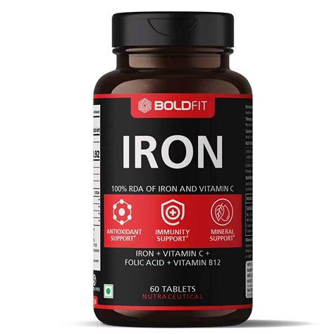 Boldfit Iron Supplement with Vitamin C, Folic Acid & Vitamin B12 - Iron ...