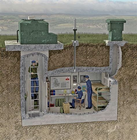 Cutaway illustration showing the interior of a typical Royal Observer Corps underground nuclear ...