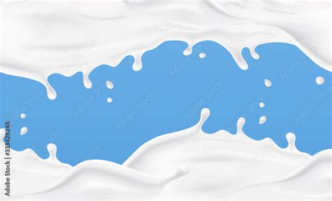 Milk splash frame pattern. 3d realistic yogurt or dairy cream wave border with drops. Vector ...