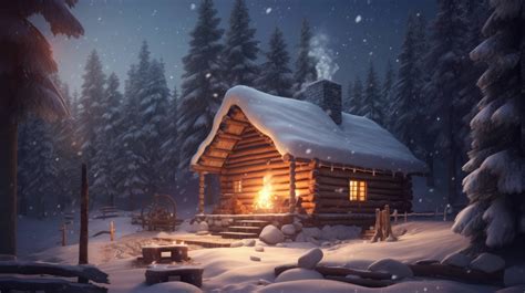 an enchanting desktop wallpaper featuring a cozy winter cabin in the ...