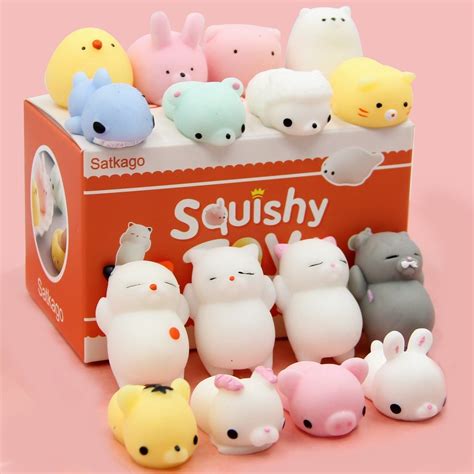 Mochi Squishy Toys, Satkago 20 Pcs Mini Squishies Mochi Animals Stress ...