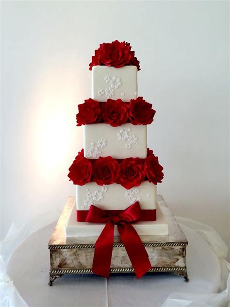 red roses and ribbon wedding cake, LOVE | Gorgeous cakes, Wedding cake ribbon, Quince cakes