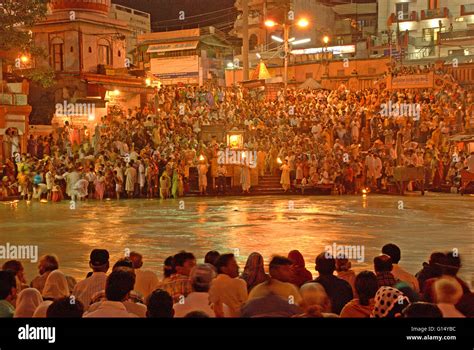 Ganga Aarti on the banks of holy river Ganges, Haridwar, Uttarakhand, India Stock Photo - Alamy