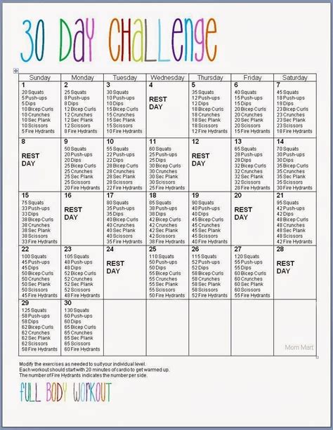 Printable 30 Day Workout Challenge