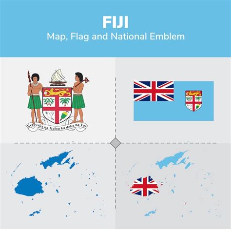 Fiji map, flag and national emblem | Premium Vector