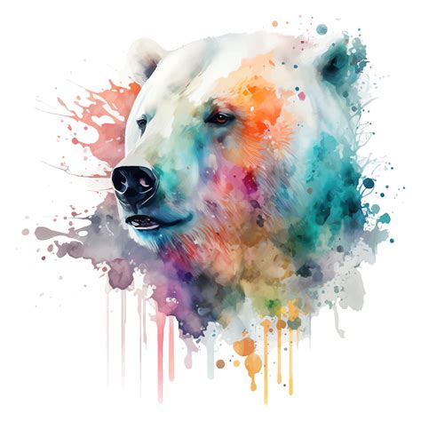 Premium Vector | Polar bears muzzle illustration watercolor splash colorful