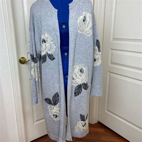 Style & Co. | Sweaters | Style Co Gray Floral Cardigan Size Large ...