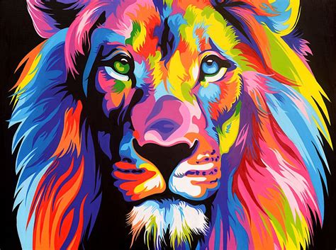 Modern Colorful Lion Head Animal Lion Oil Painting Canvas Giclee Print ...