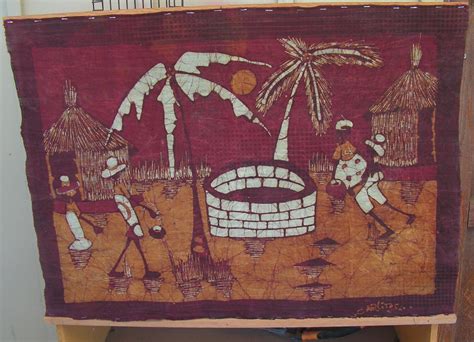 Wax Batik Painting African Art Signed Carlitos by retrosideshow