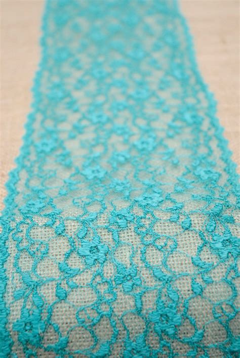 Turquoise, Burlap and Lace Table Runner, Teal Lace, Summer, Beach, Wedding, Mexican theme, Boho ...